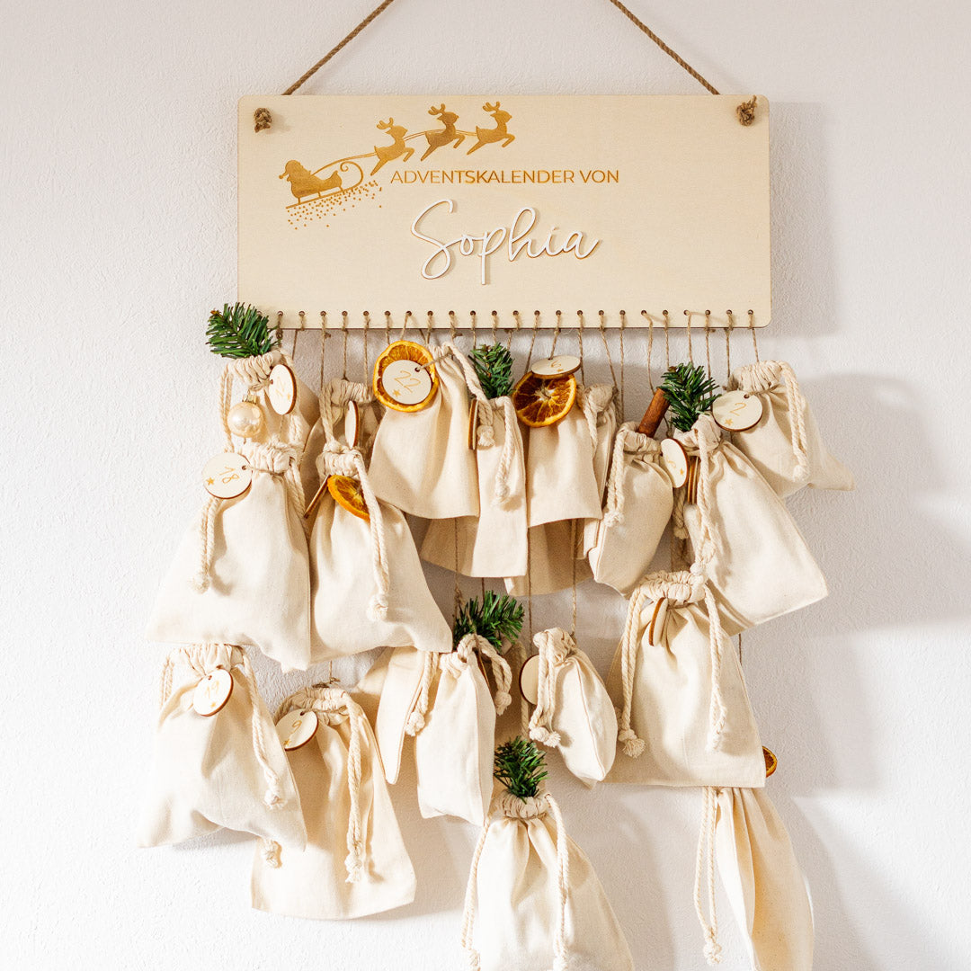 Adventskalender personalisiert zum Befüllen "Schlitten"