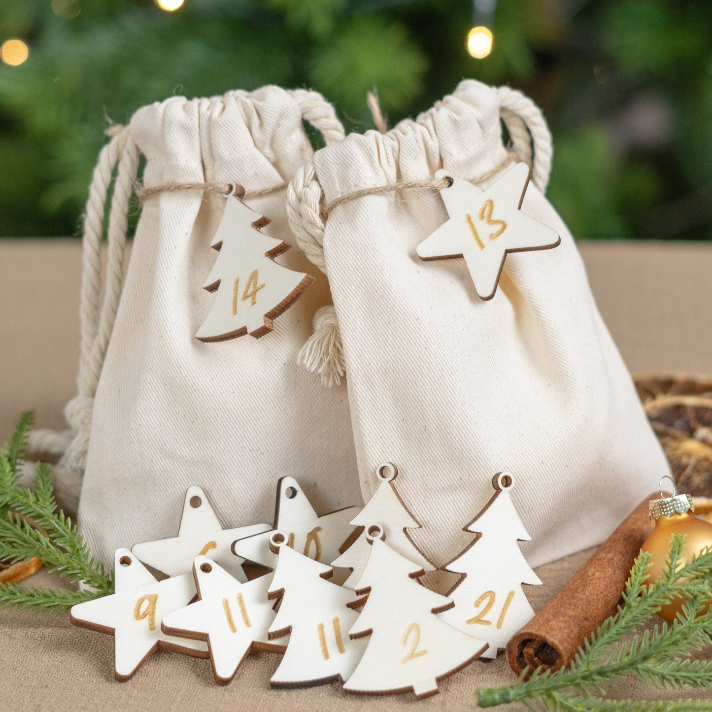 Zahlenset für DIY-Adventskalender, 24er Set aus Holz "Sterne"