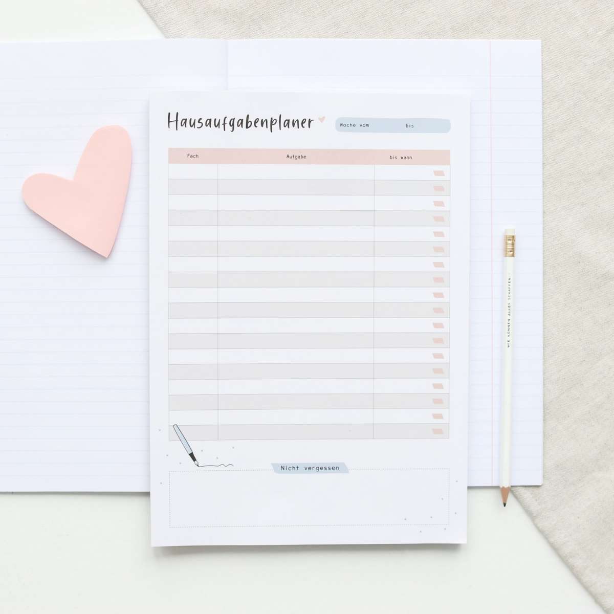 Notizblock A4 „Hausaufgabenplaner" - JULIBER MANUFAKTUR