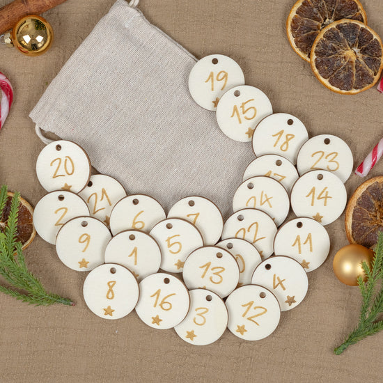 Zahlenset für DIY-Adventskalender, 24er Set aus Holz "Basic"