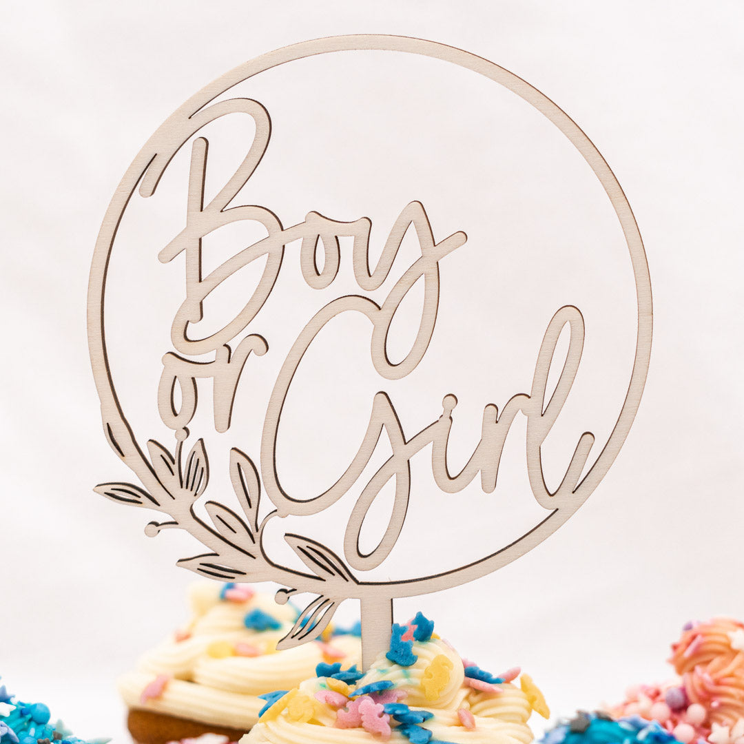 Cake Topper zur Babyparty aus Holz "Boy or Girl"