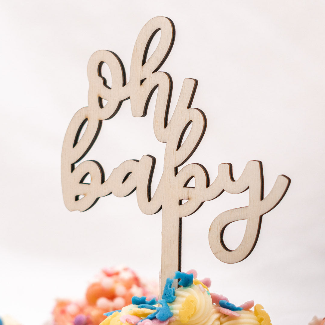 Cake Topper zur Babyparty aus Holz "Oh Baby"