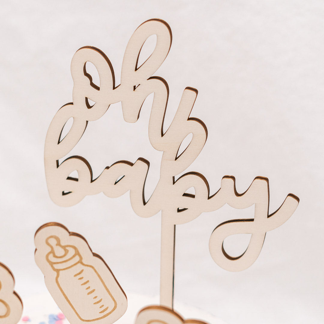 Cake Topper Set zur Babyparty, 7-teilig aus Holz "Oh Baby"