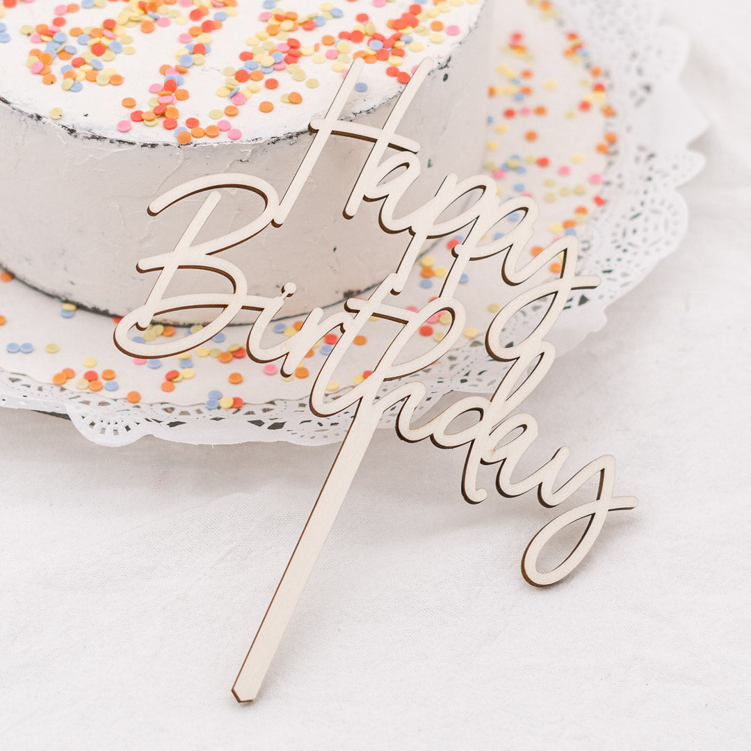 Cake Topper zum Geburtstag aus Holz "Happy Birthday"