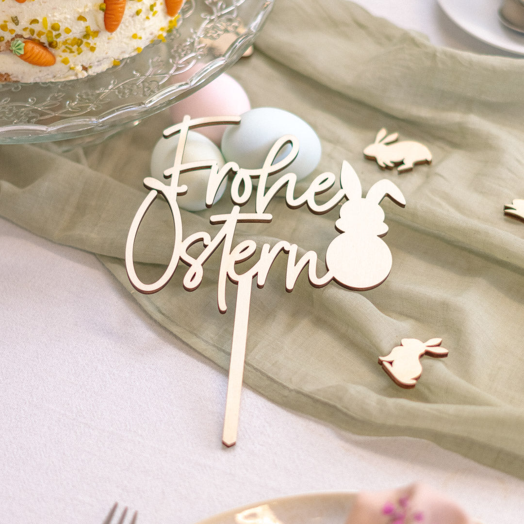 Cake Topper zu Ostern aus Holz "Frohe Ostern" - JULIBER MANUFAKTUR