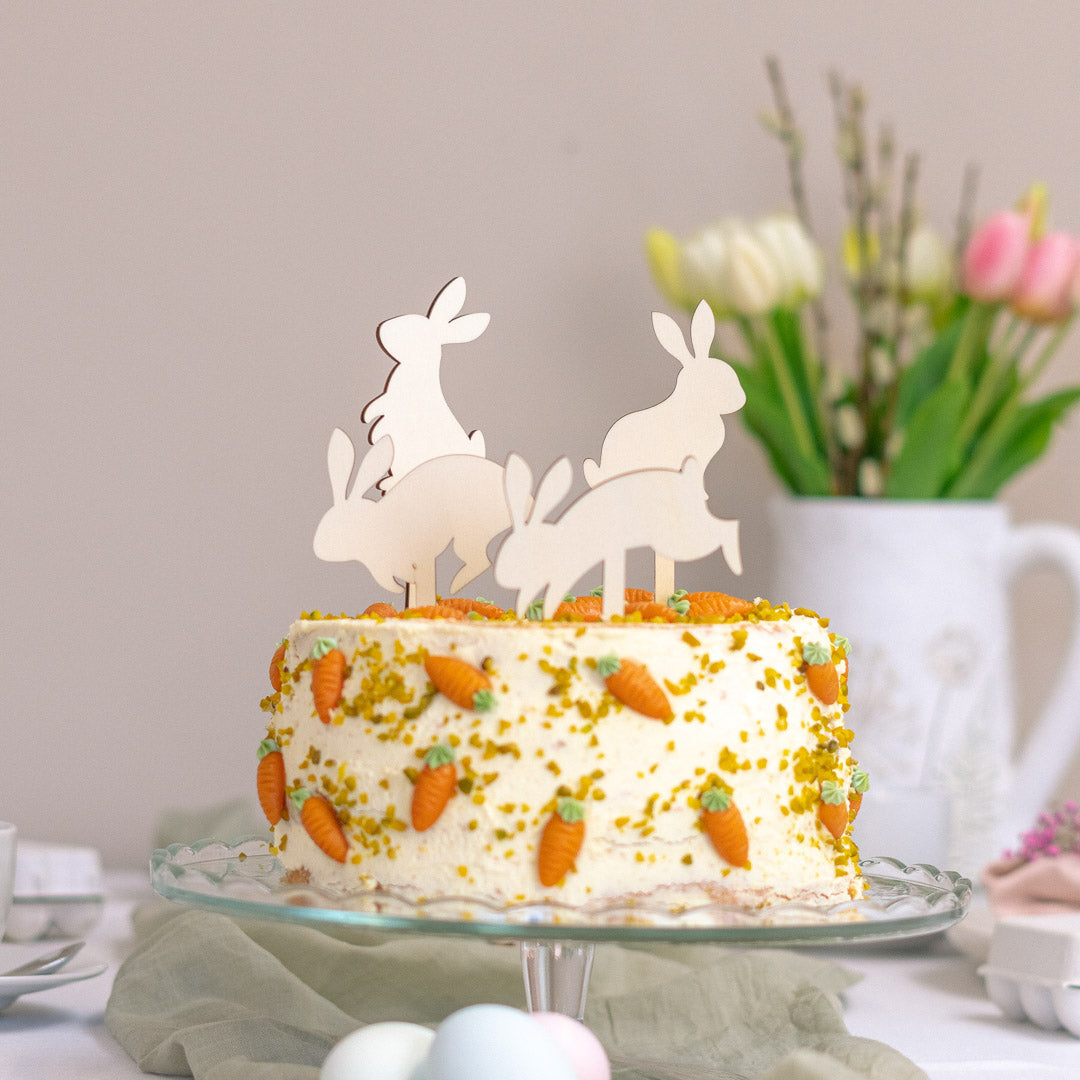 Cake Topper Set zu Ostern, 4-teilig aus Holz "Osterhasen"