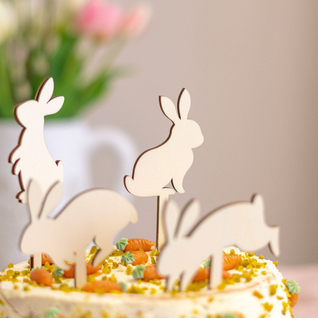 Cake Topper Set zu Ostern, 4-teilig aus Holz "Osterhasen"