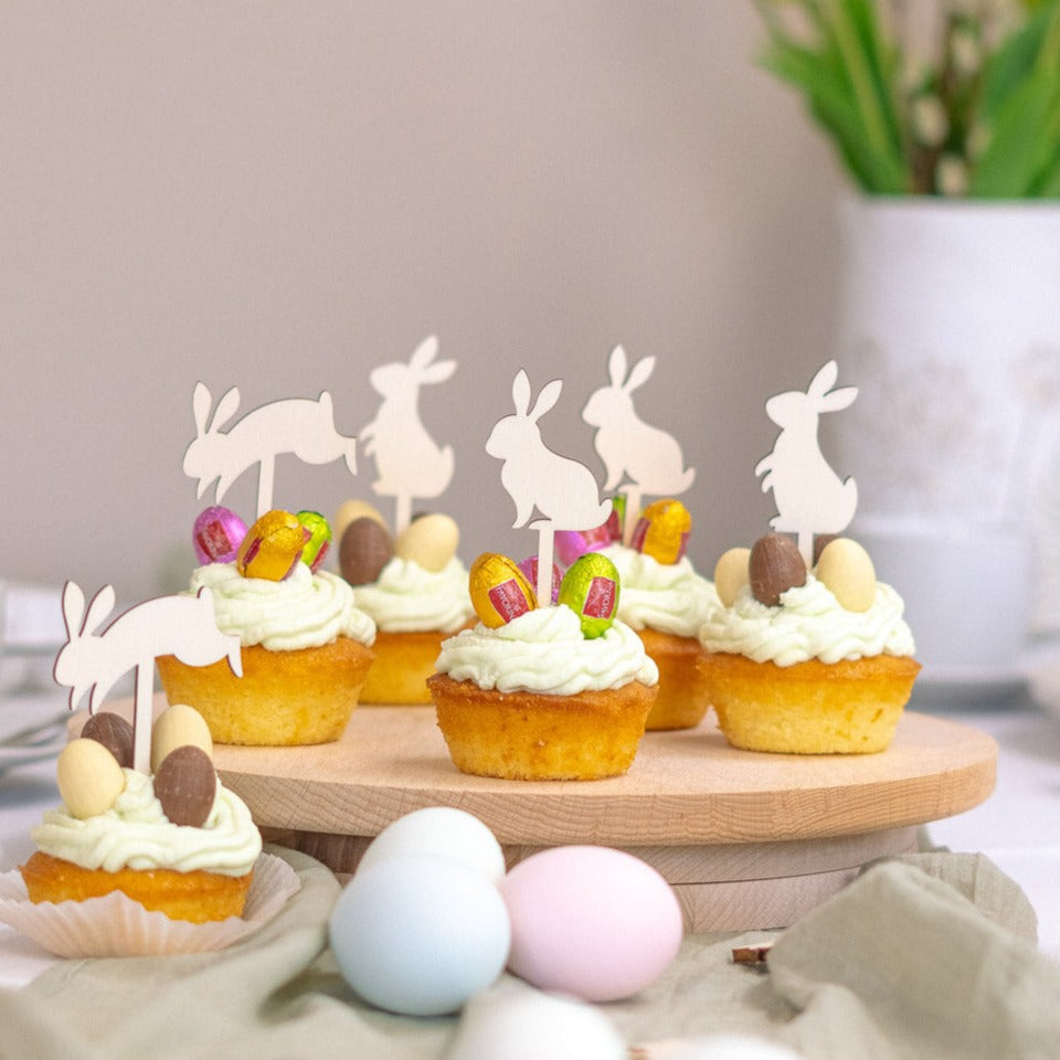 Cake Topper Set für Muffins zu Ostern aus Holz "Osterhasen" - JULIBER MANUFAKTUR