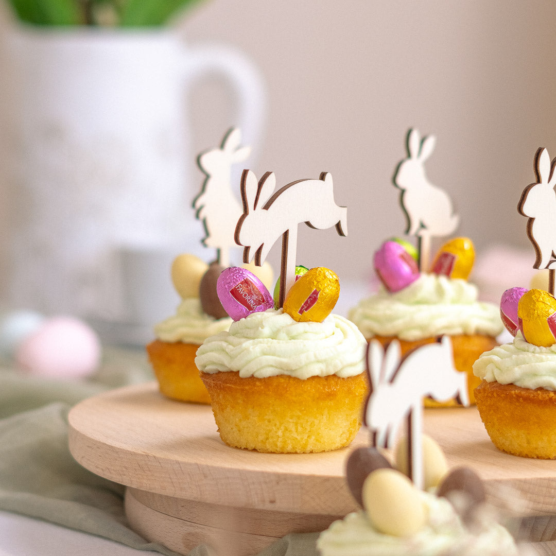 Cake Topper Set für Muffins zu Ostern aus Holz "Osterhasen"