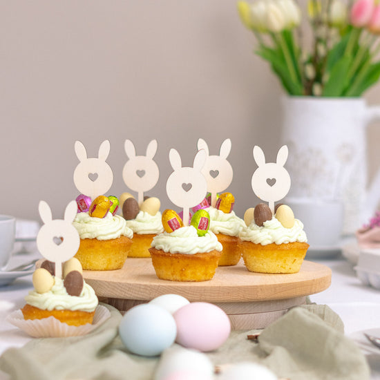 Cake Topper Set für Muffins zu Ostern aus Holz "Herzhasen" - JULIBER MANUFAKTUR