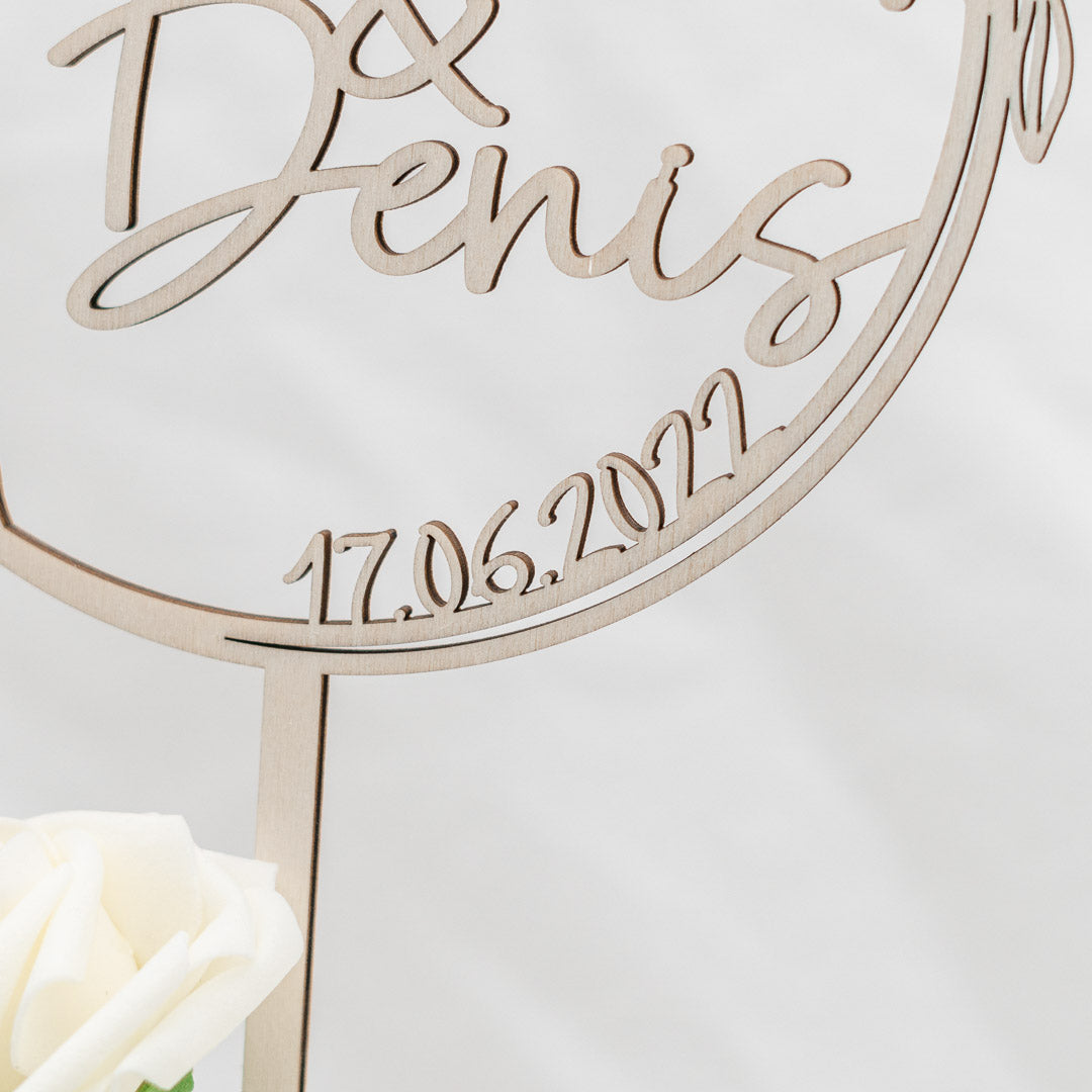 Cake Topper personalisiert zur Hochzeit aus Holz "Flower"