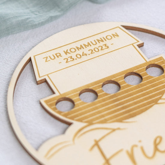 Cake Topper personalisiert zur Taufe & Kommunion aus Holz "Arche"