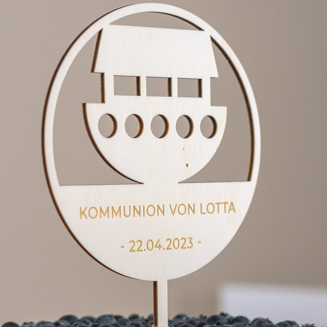 Cake Topper personalisiert zur Taufe & Kommunion aus Holz "Arche"