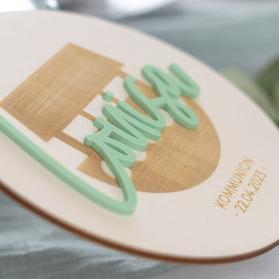 Cake Topper personalisiert zur Taufe & Kommunion aus Holz und Acrylglas "Arche"