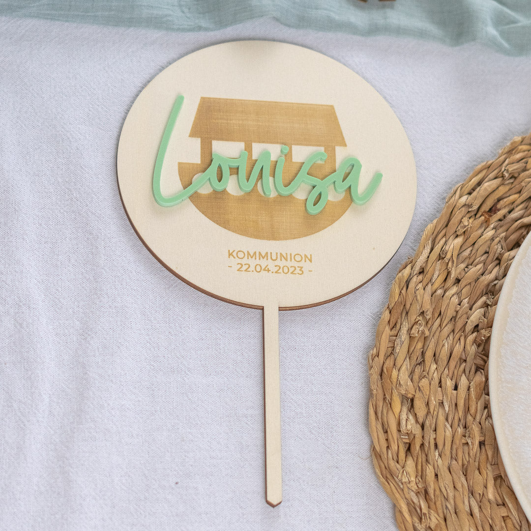 Cake Topper personalisiert zur Taufe & Kommunion aus Holz und Acrylglas "Arche"