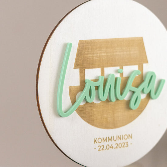 Cake Topper personalisiert zur Taufe & Kommunion aus Holz und Acrylglas "Arche"