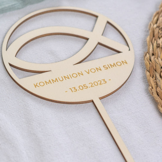 Cake Topper personalisiert zur Taufe & Kommunion aus Holz "Fisch"