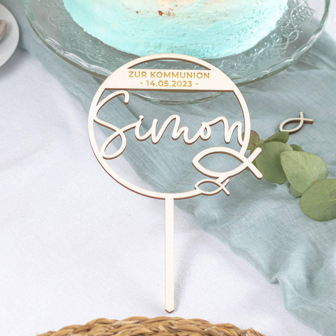 Cake Topper zur Taufe & Kommunion personalisiert "Fisch"