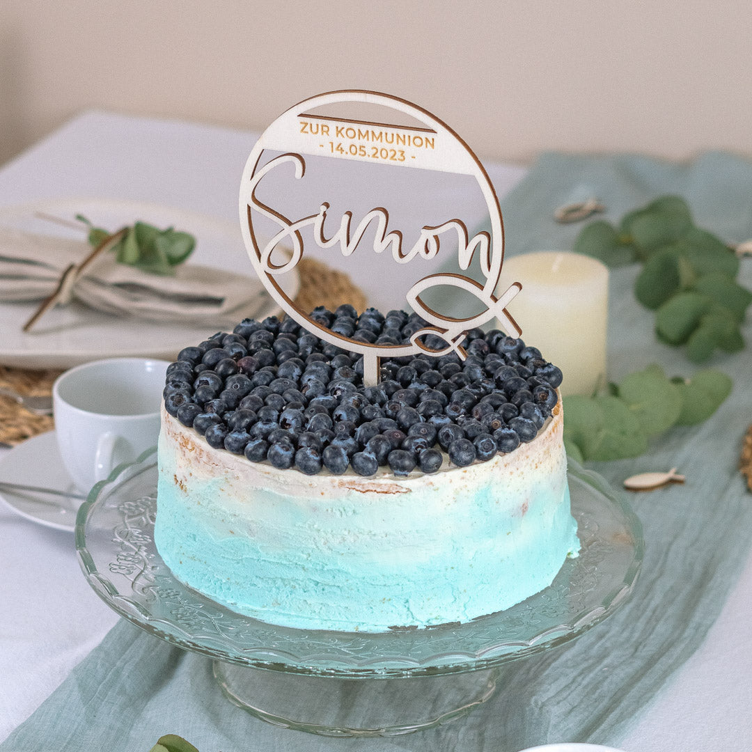 Cake Topper zur Taufe & Kommunion personalisiert "Fisch"