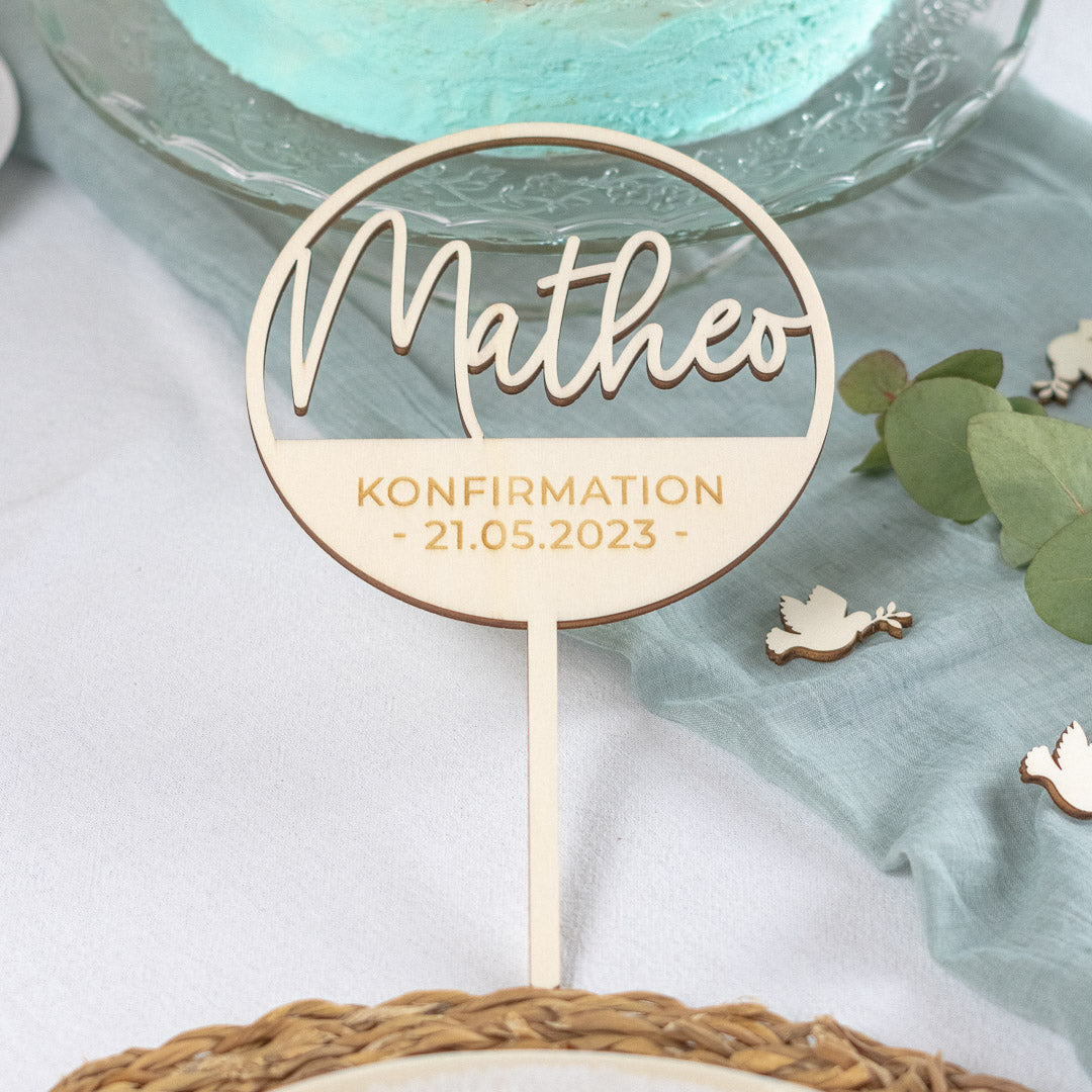 Cake Topper personalisiert zur Taufe & Kommunion aus Holz "Basic"