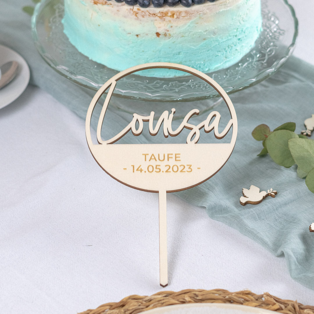 Cake Topper personalisiert zur Taufe & Kommunion aus Holz "Basic"