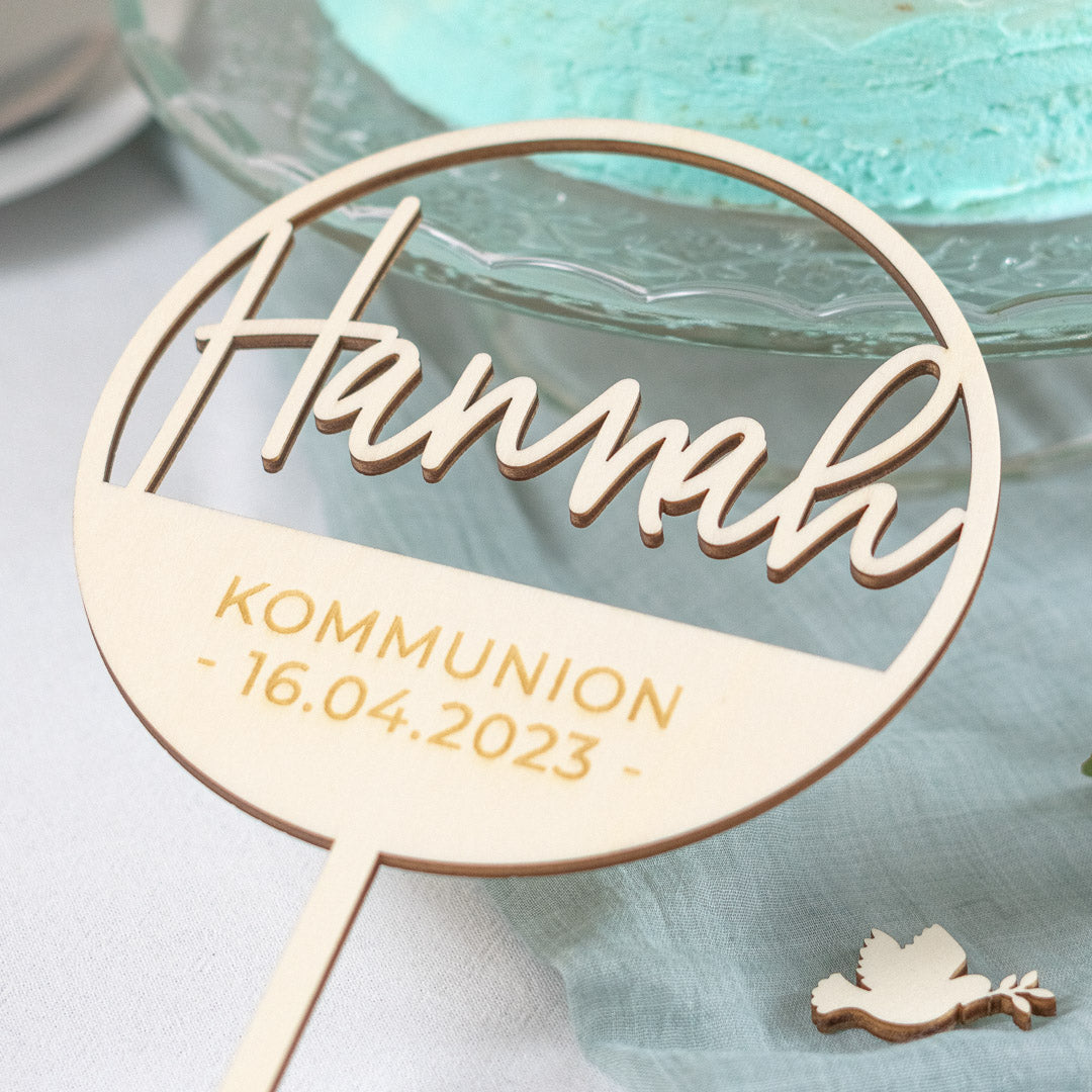 Cake Topper personalisiert zur Taufe & Kommunion aus Holz "Basic"