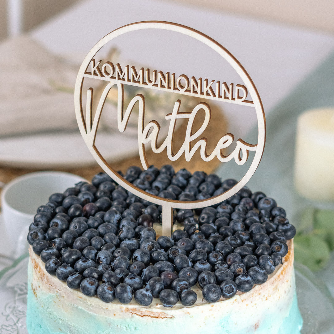 Cake Topper personalisiert zur Taufe & Kommunion aus Holz "Basic"