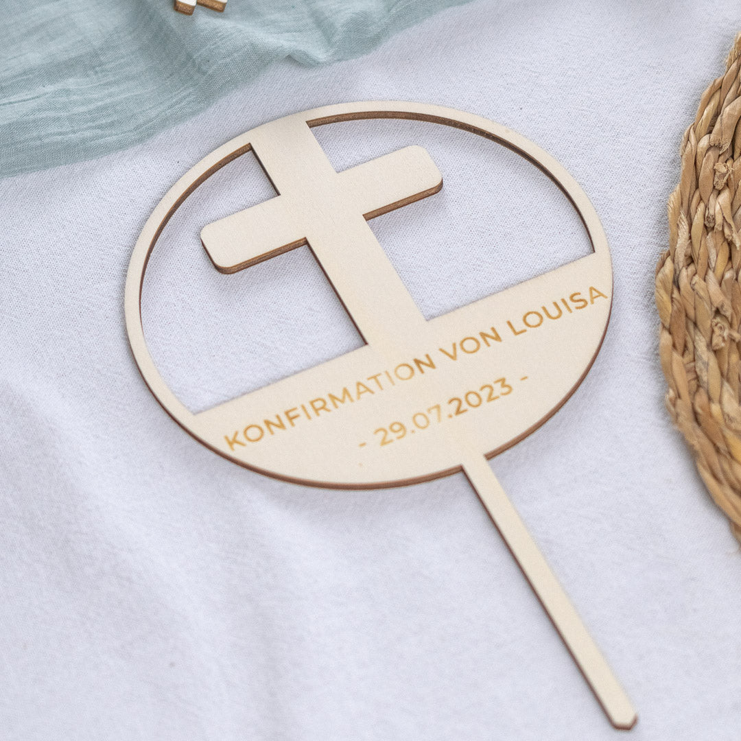 Cake Topper personalisiert zur Taufe & Kommunion aus Holz "Kreuz"