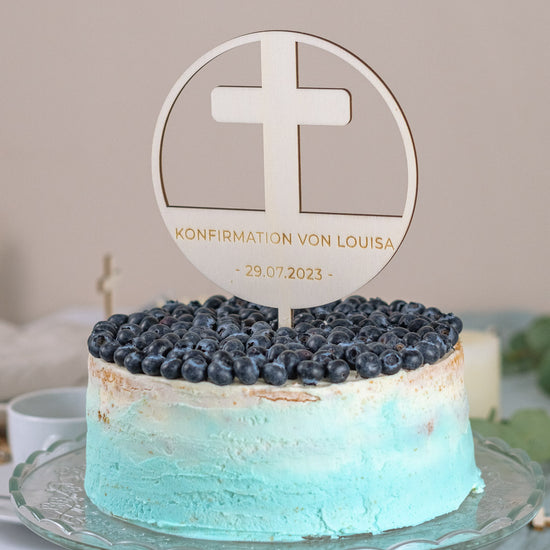 Cake Topper personalisiert zur Taufe & Kommunion aus Holz "Kreuz"