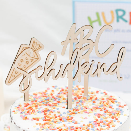 Cake Topper Set zur Einschulung, 3-teilig aus Holz "Schulkind"