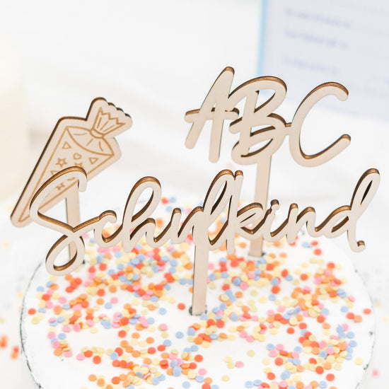 Cake Topper Set zur Einschulung, 3-teilig aus Holz "Schulkind"