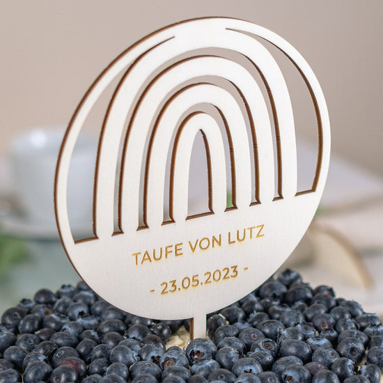 Cake Topper personalisiert zur Taufe & Kommunion aus Holz "Regenbogen"