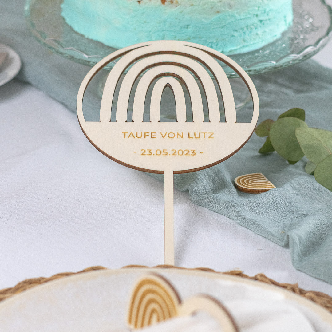 Cake Topper personalisiert zur Taufe & Kommunion aus Holz "Regenbogen"