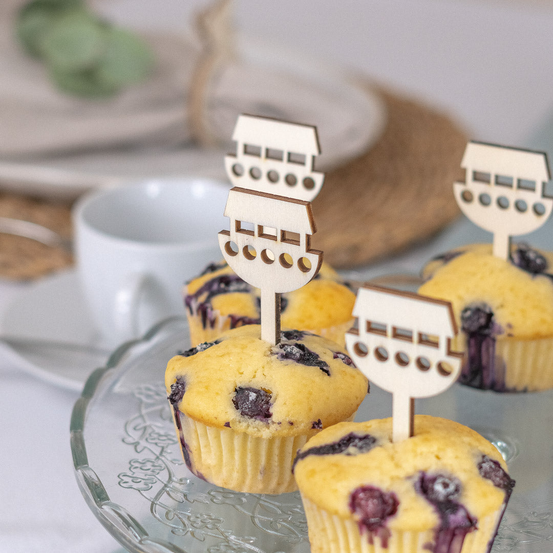 Cake Topper Set für Muffins zur Taufe, Kommunion aus Holz "Arche"