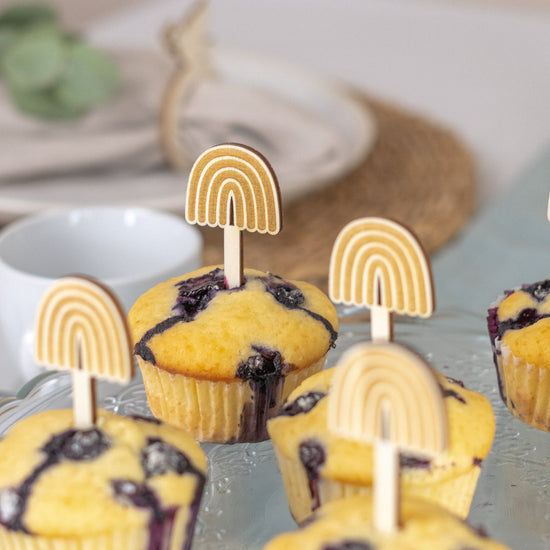 Cake Topper Set für Muffins zum Geburtstag, Taufe aus Holz "Regenbogen" - JULIBER MANUFAKTUR