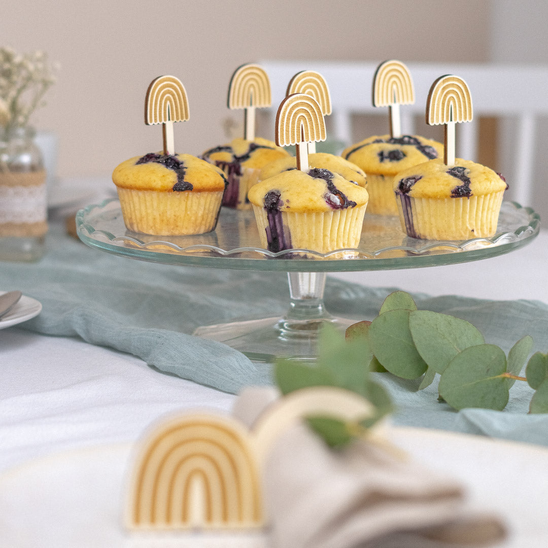 Cake Topper Set für Muffins zum Geburtstag, Taufe aus Holz "Regenbogen"