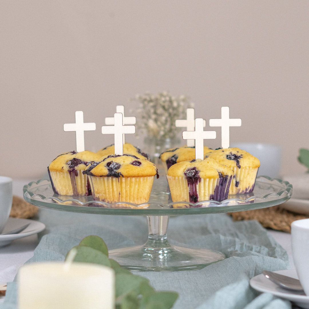 Cake Topper Set für Muffins zur Taufe, Kommunion aus Holz "Kreuz" - JULIBER MANUFAKTUR