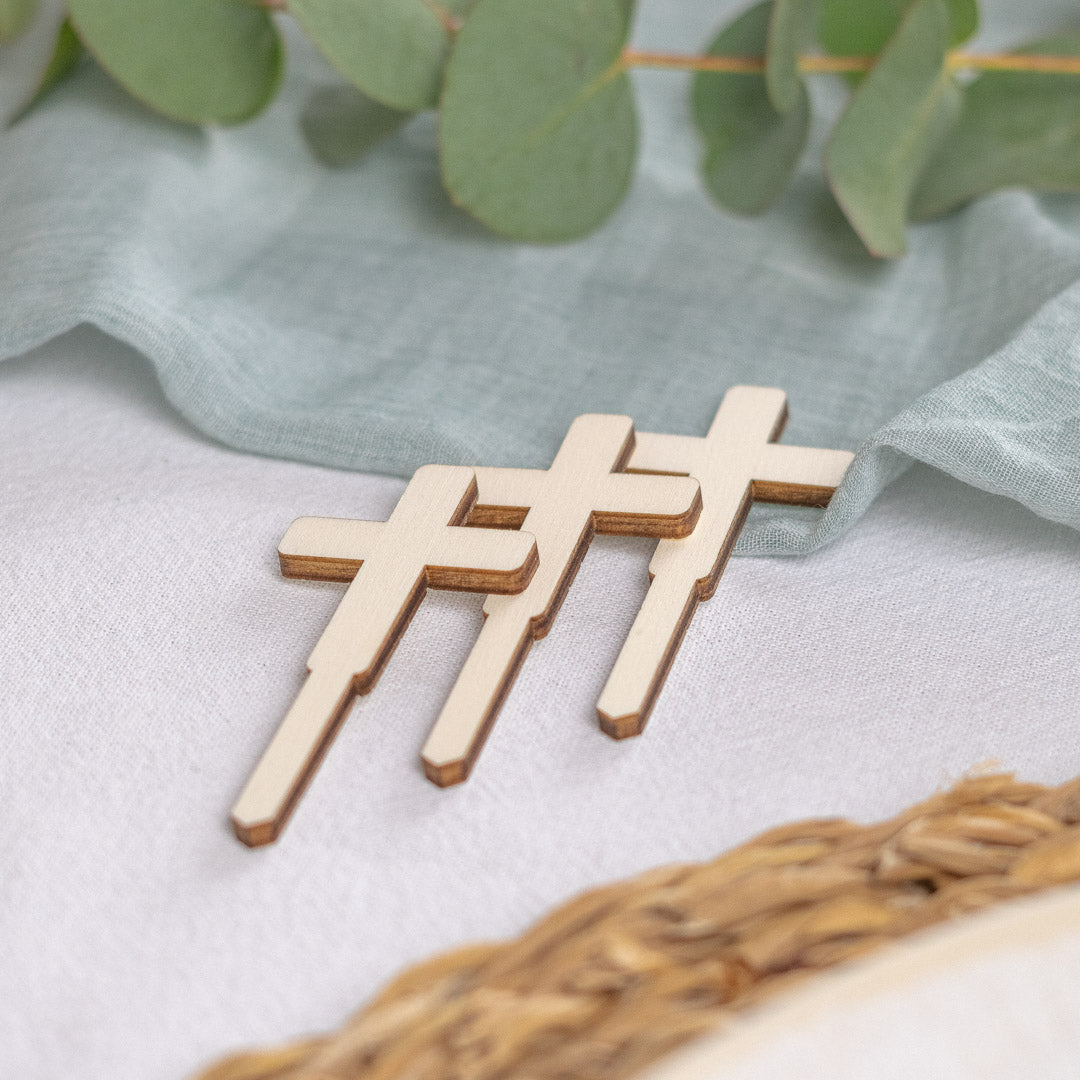 Cake Topper Set für Muffins zur Taufe, Kommunion aus Holz "Kreuz"