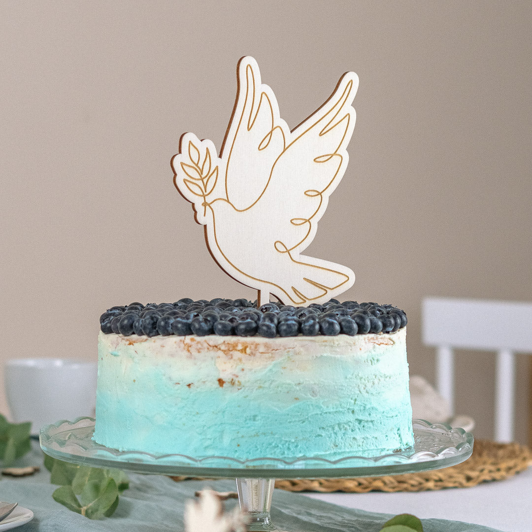 Cake Topper zur Taufe, Kommunion oder Konfirmation aus Holz "Friedenstaube"