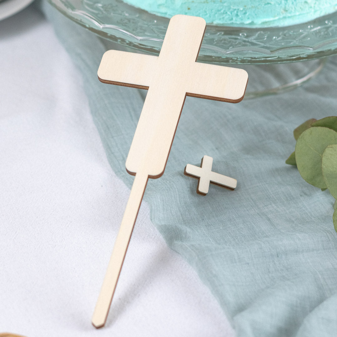 Cake Topper zur Taufe, Kommunion oder Konfirmation aus Holz "Kreuz"