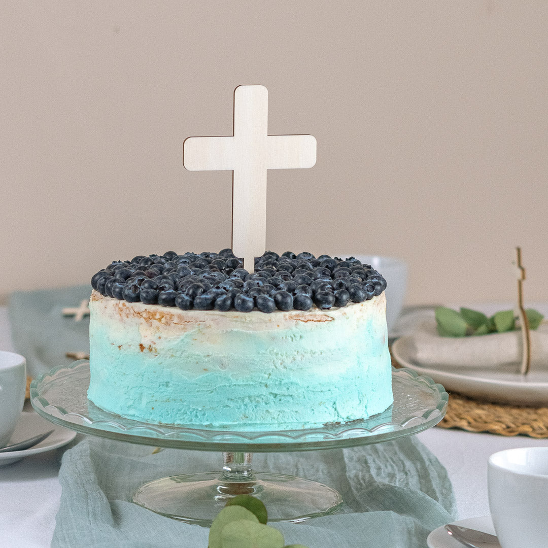 Cake Topper zur Taufe, Kommunion oder Konfirmation aus Holz "Kreuz" - JULIBER MANUFAKTUR