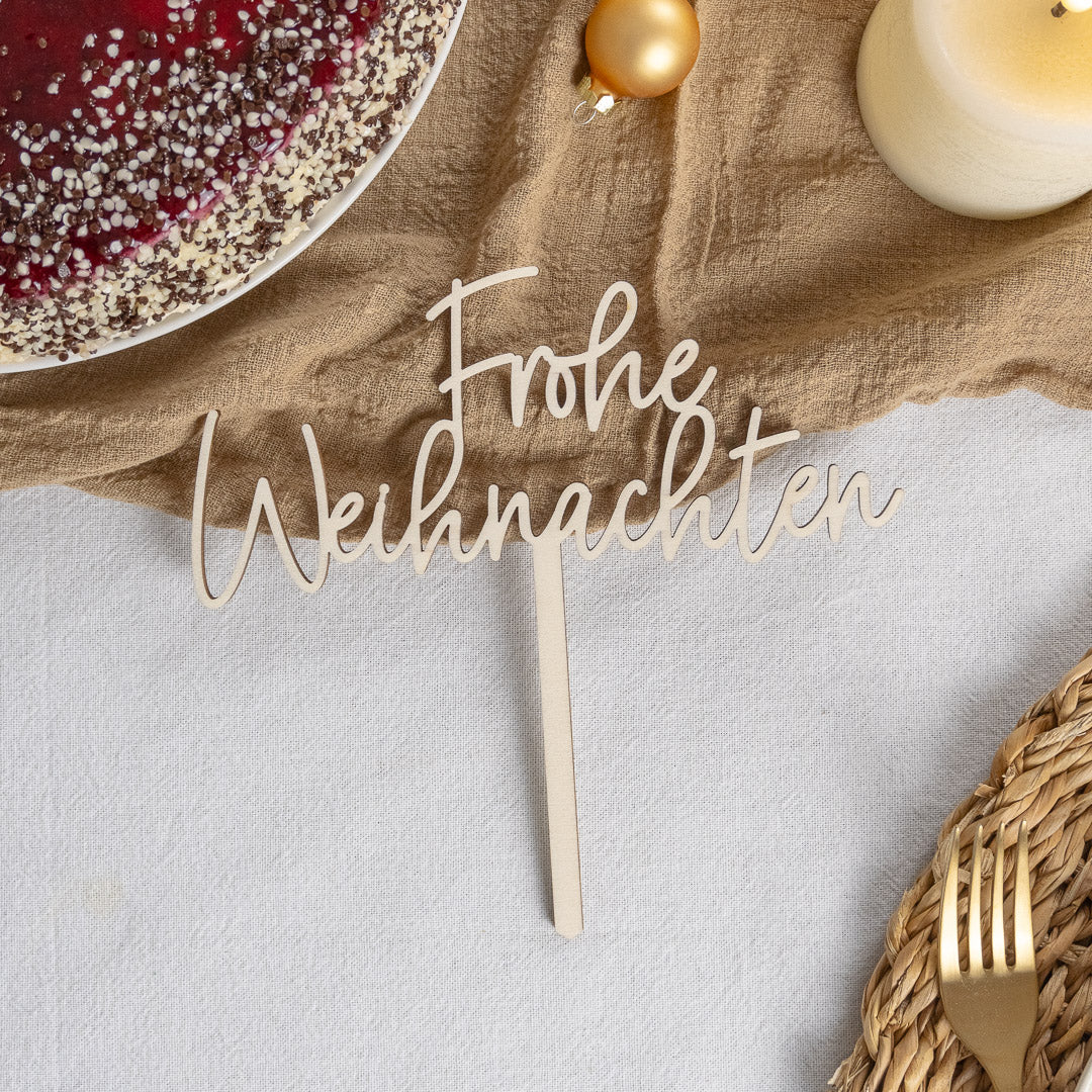 Cake Topper zu Weihnachten aus Holz "Frohe Weihnachten"