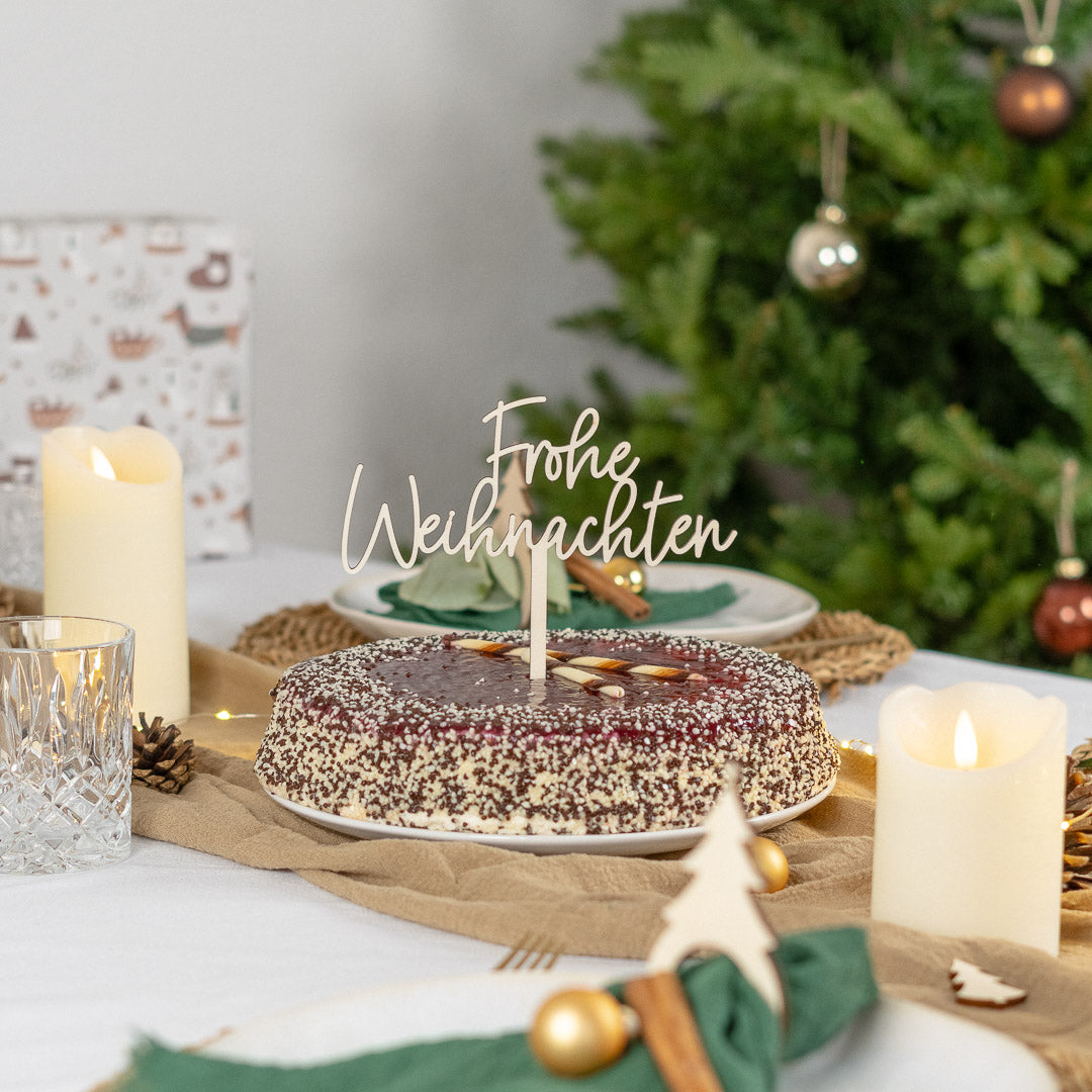 Cake Topper zu Weihnachten aus Holz "Frohe Weihnachten"