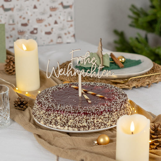 Cake Topper zu Weihnachten aus Holz "Frohe Weihnachten"