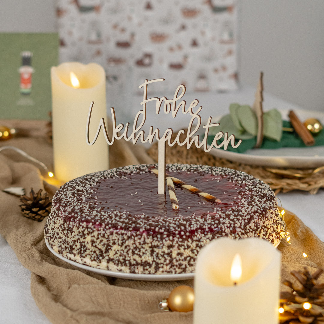 Cake Topper zu Weihnachten aus Holz "Frohe Weihnachten"