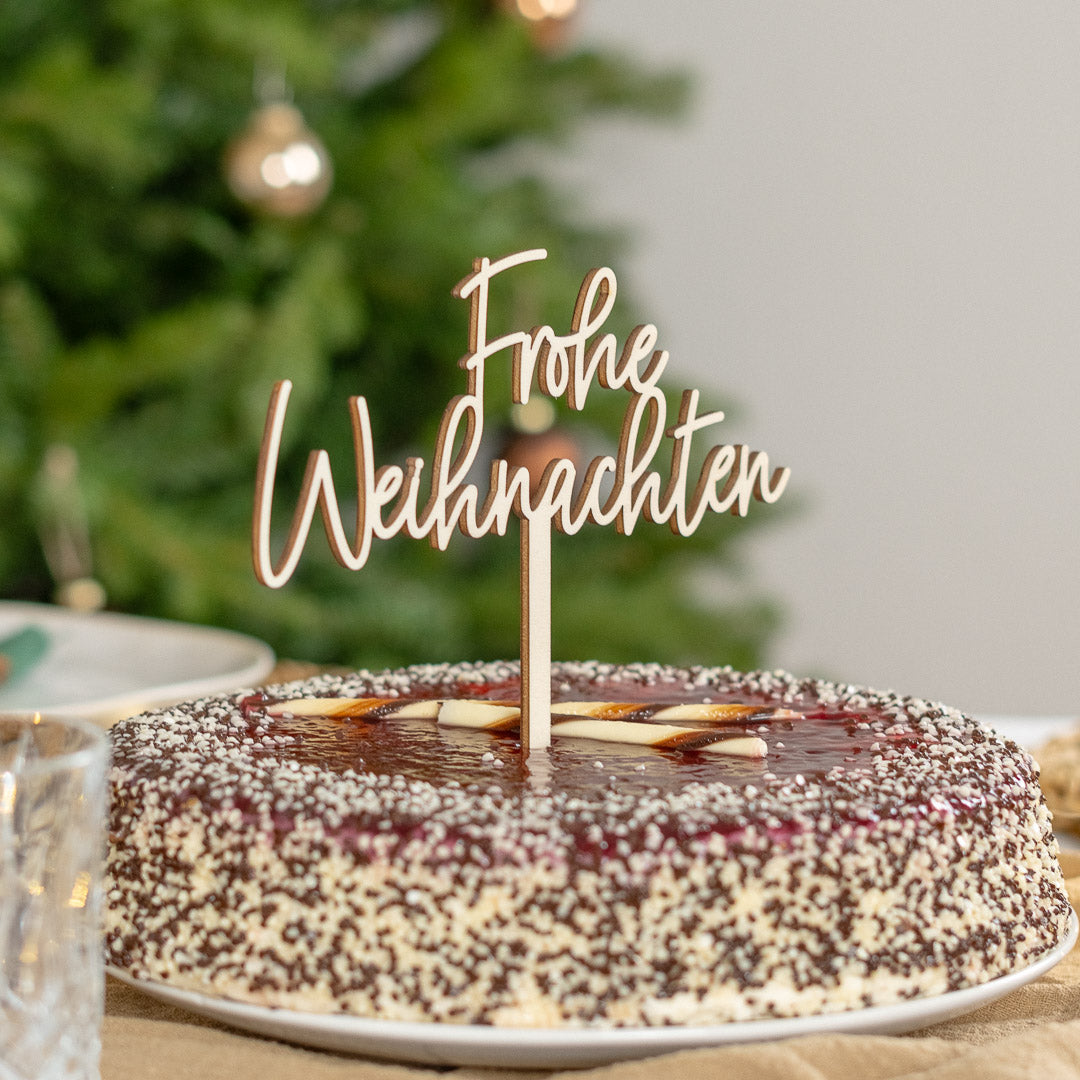 Cake Topper zu Weihnachten aus Holz "Frohe Weihnachten"