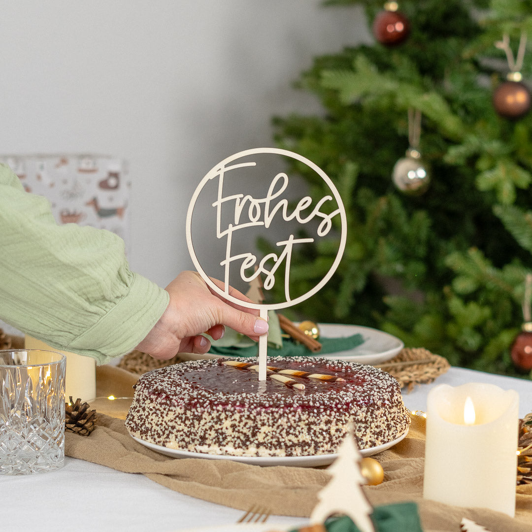 Cake Topper zu Weihnachten aus Holz "Frohes Fest"