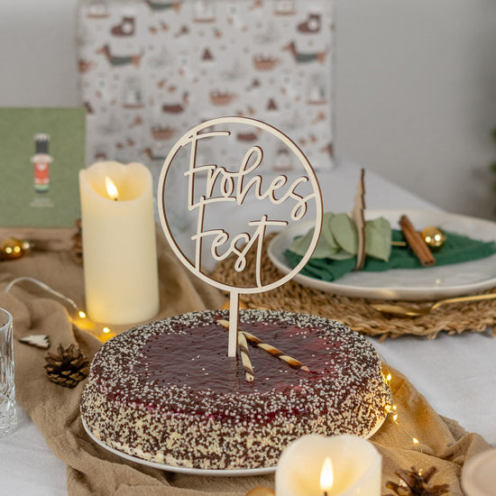 Cake Topper zu Weihnachten aus Holz "Frohes Fest"