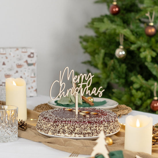 Cake Topper zu Weihnachten aus Holz "Merry Christmas"