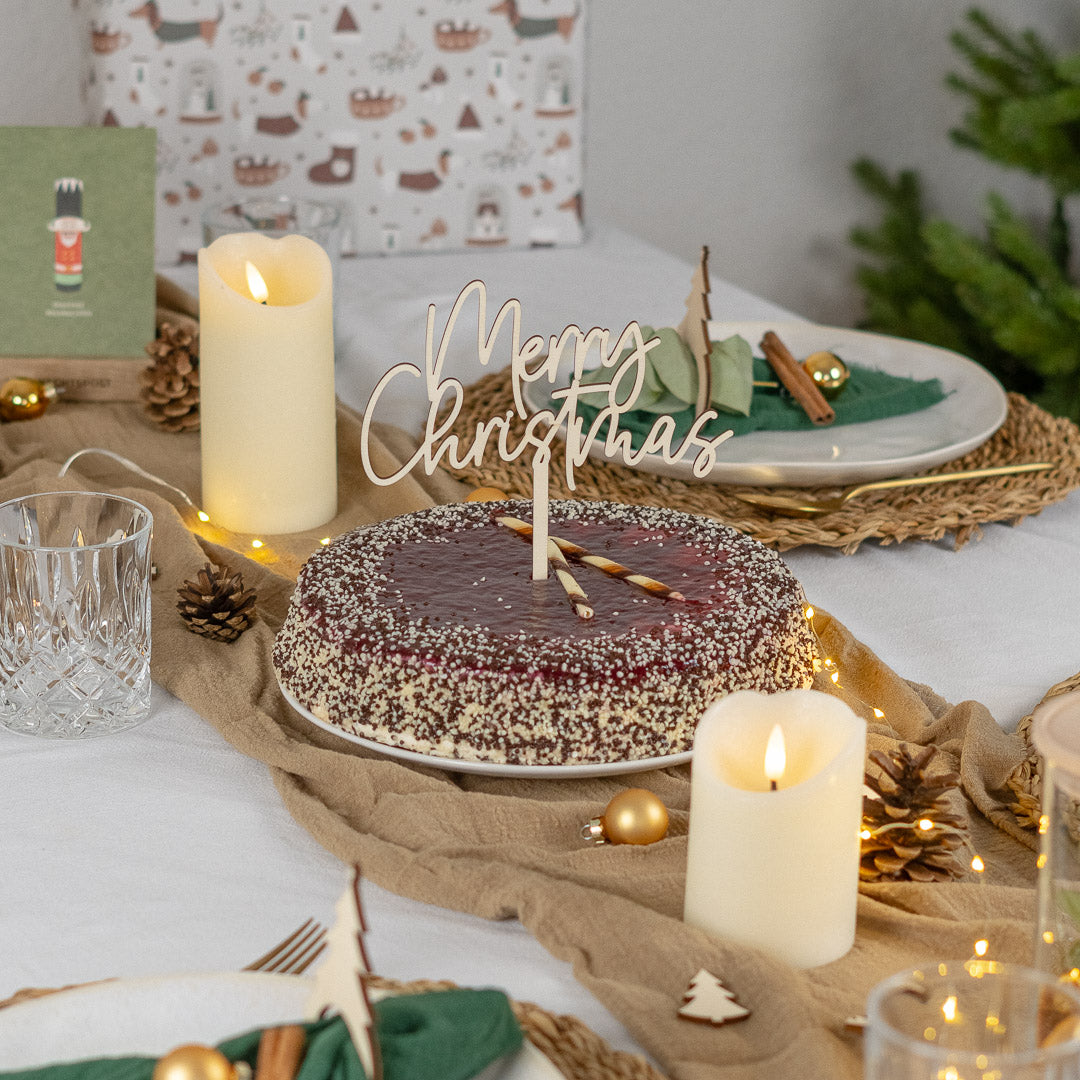 Cake Topper zu Weihnachten aus Holz "Merry Christmas"